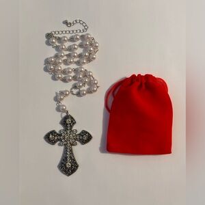 Pearl Necklace With Cross Pendant Women Girls Men Brand Rosary Unisex New